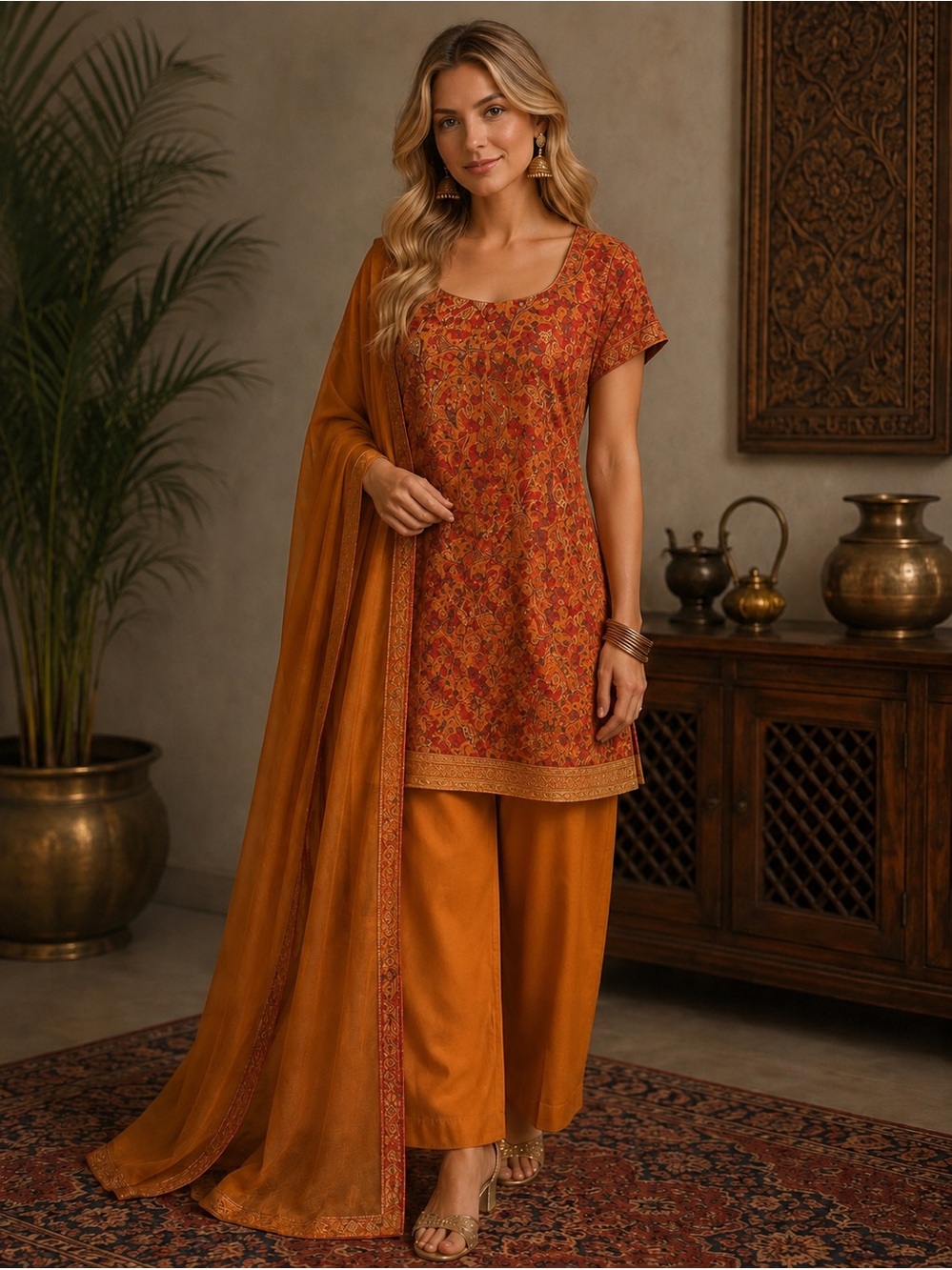 Handmade Stunning Embroidered Saree Tunic with matching scarf